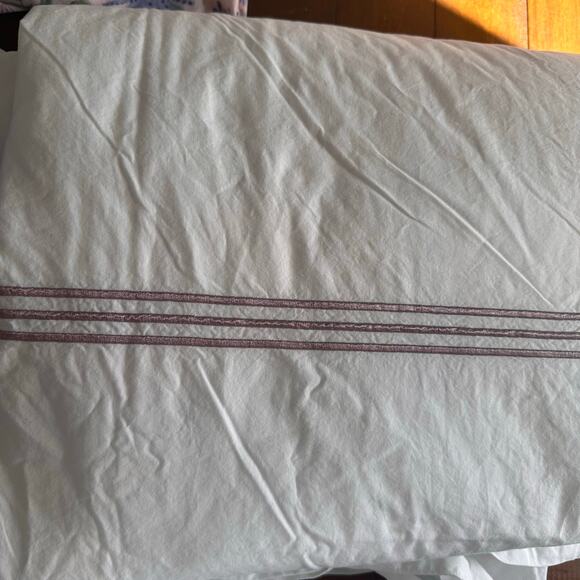 Pottery Barn Grand Organic Percale Duvet Cover Striped Border Lavender King - Picture 1 of 7